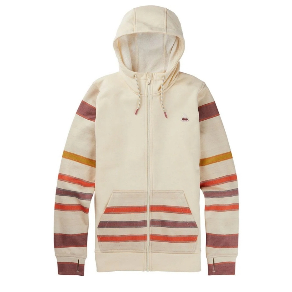 Burton Oak Cream Multicolor Striped Sleeves Full Zip Fleece Hoodie, Medi…